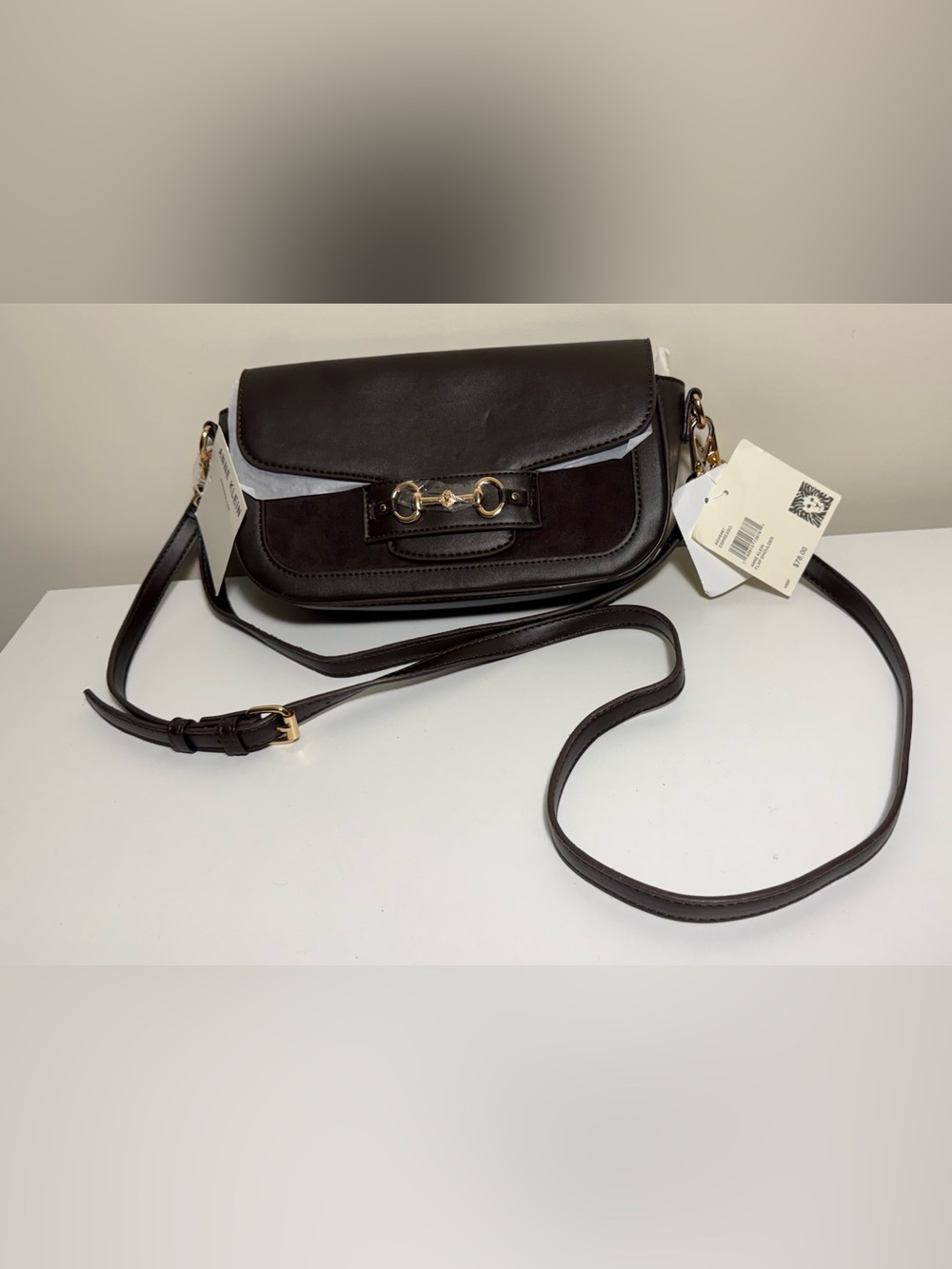 Anne Klein Dark Brown Crossbody Bag with Gold Hardware